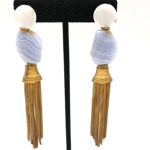 Dangle Tassel Earrings w/ Marble & Gold tone - Picture 1 of 2